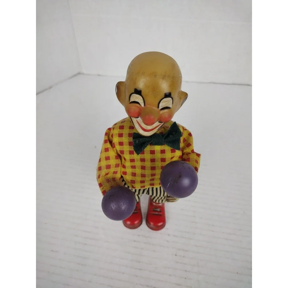 Vintage 1950s Plastic Wind Up Bald Clown Toy 7